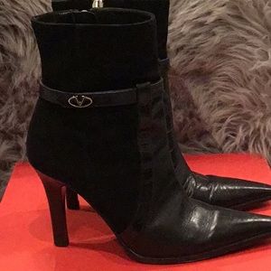 Valentino Black Leather and Suede Ankle Boot